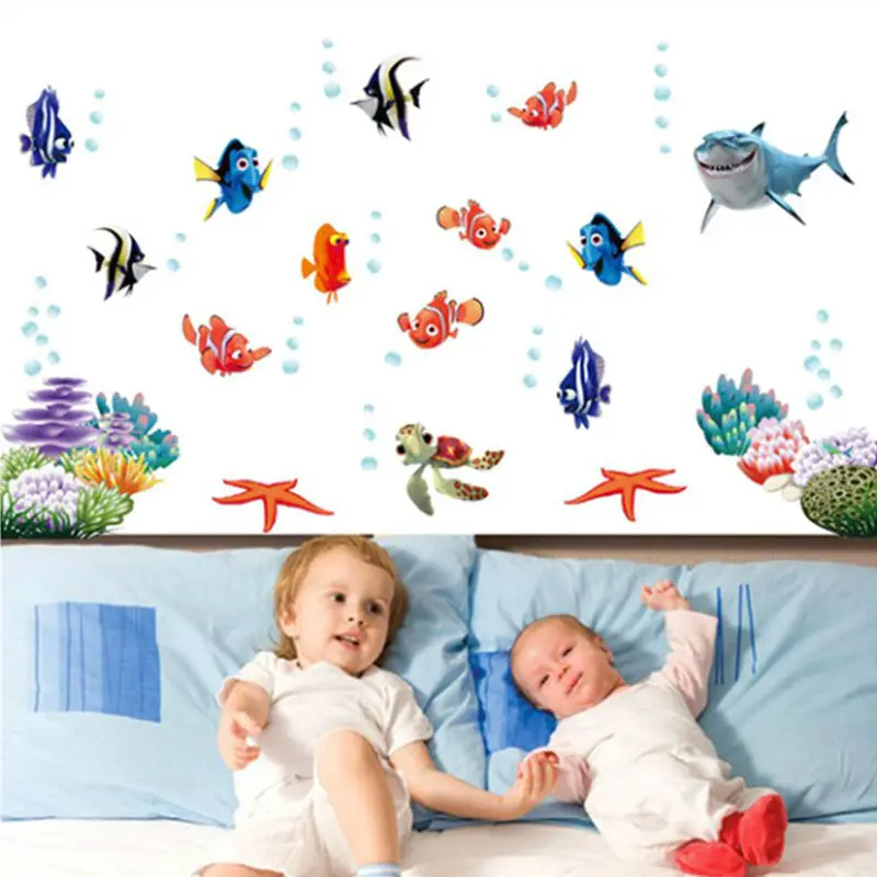 3d Underwater Fish Wall Stickers For Kids Rooms Nursery Bathroom Decor Cartoon Animal Mural Art Diy Sea Decals Pvc Poster Paper | Дом и сад