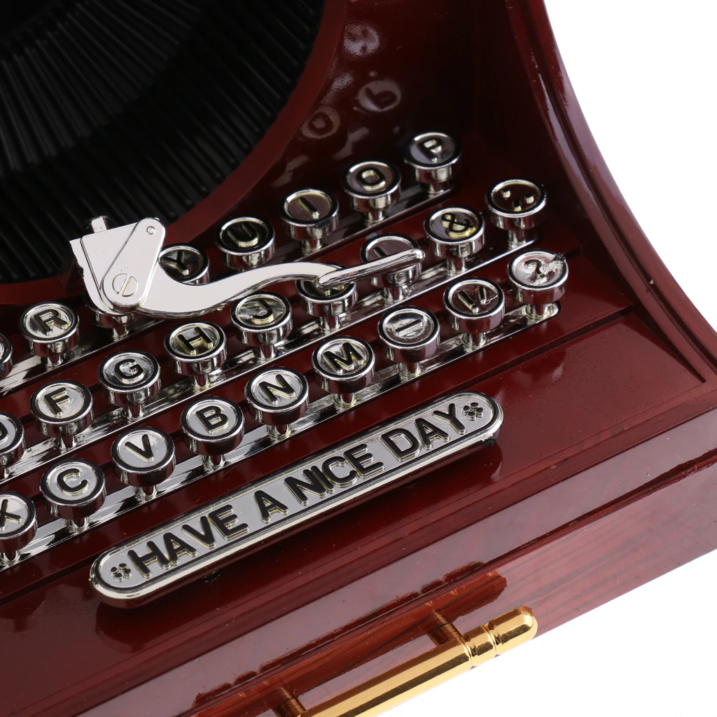 Retro Creative Typewriter Wind Up Music Box Clockwork Toy Desktop Supplies Kids Toy Gift