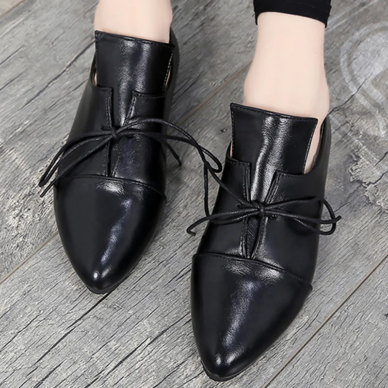 

2019 New arrival Women flats shoes Pointed toe Fashion Lady flat shoes Non-slip Lace-up PU Flat leather shoes woman
