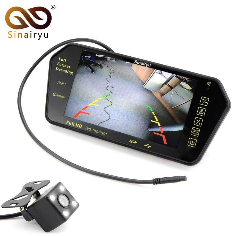 

Sinairyu Car Parking Assistance System 7" MP5 Rearview Mirror Monitor Support SD/USB FM Radio with Night Vision Rear View Camera