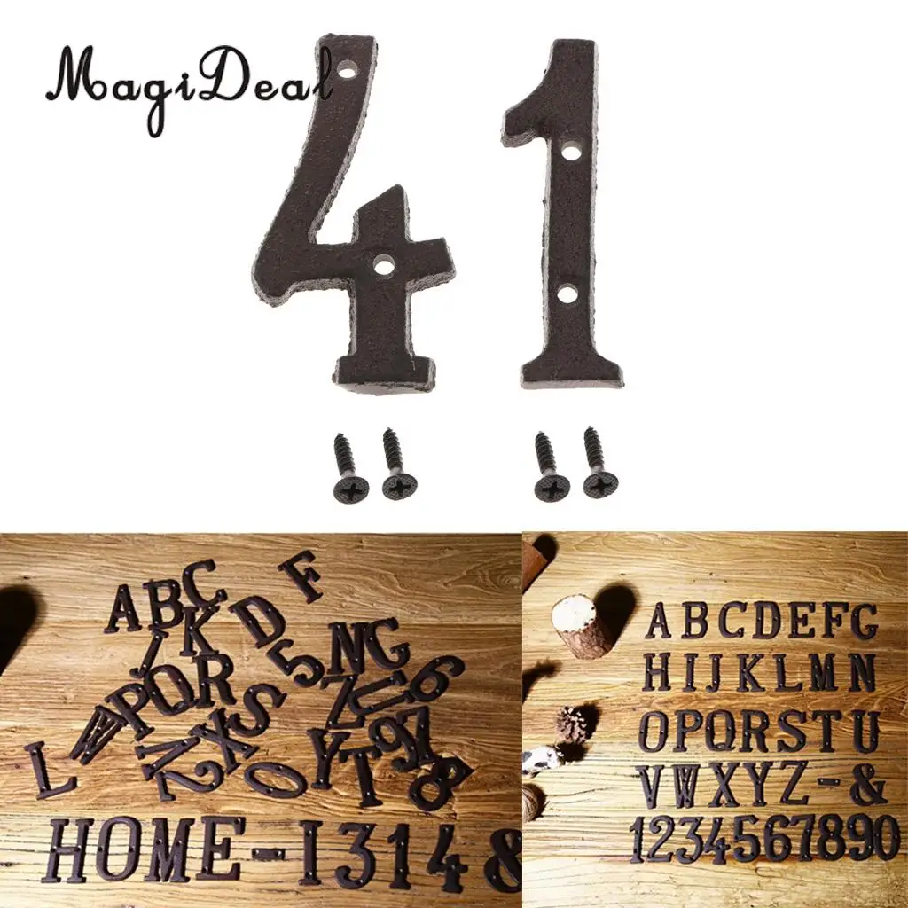 2pcs Cast Wrought Iron Black Antique House Door Number Signs Digits Sticker Plate 1 4
