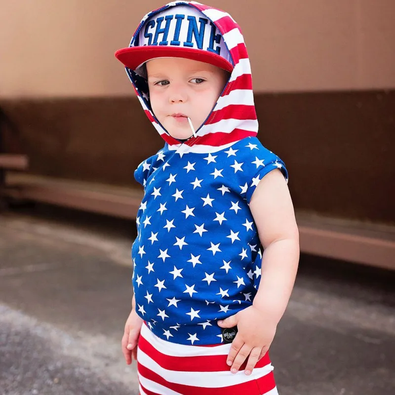 Fourth of July Toddler Baby boys clothes 2pcs Newborn Baby Infant Boys Sleeveless Sweatshirts 