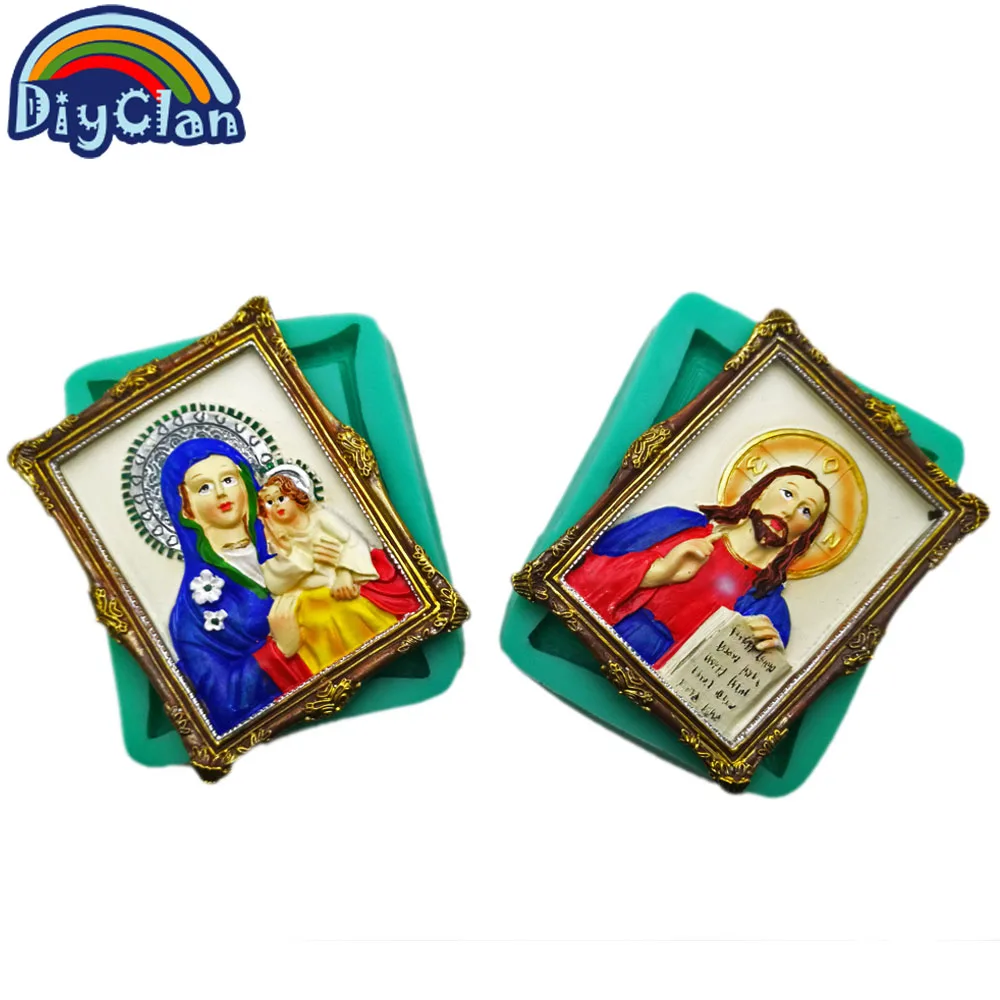 

Christian series silicone mold for cake decorating Jesus Blessed Virgin Mary fondant cupcake mold chocolate polymer clay mould