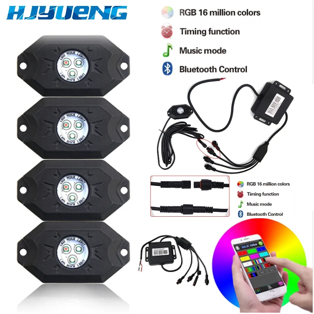 2017 4Pods Rock light Multi Color RGB LED Rock Light Kit with Bluetooth