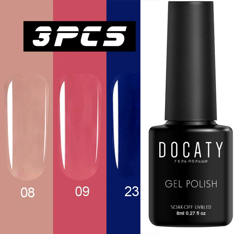 08-09-23 Docaty последние матч 3 шт. чистый цветной Гель-лак полу перманентные Лаки Гибридный Soak Off УФ Гель-лак 8 мл дизайн ногтей - Цвет: 08-09-23