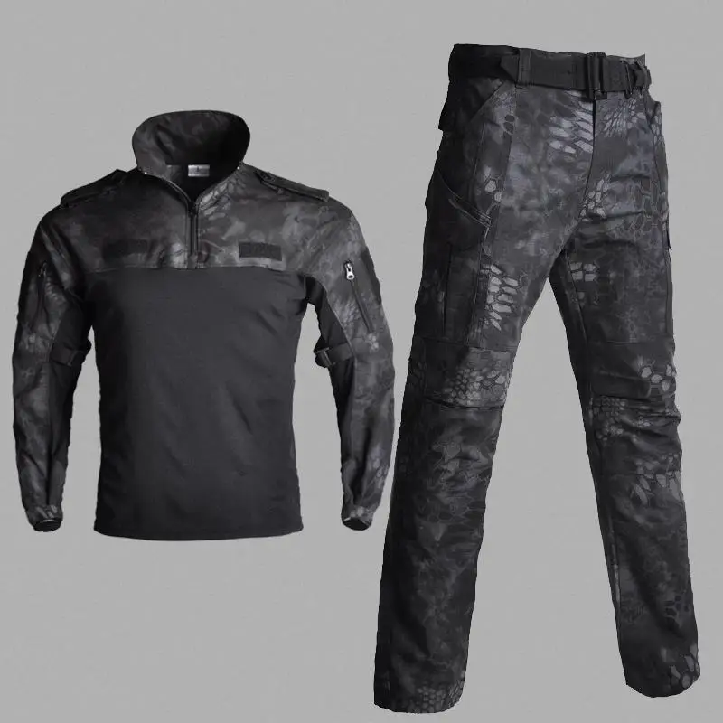 Мужская тактическая камуфляжная военная форма, костюм для страйкбола, пейнтбол, одежда для армии США, рубашка в армейском стиле+ штаны - Цвет: Black Snake