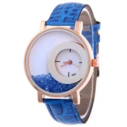 Горячая мода кварцевые часы с большим циферблатом полный песок дрейфующих наручные часы для женщин кожаный ремешок водостойкие часы
