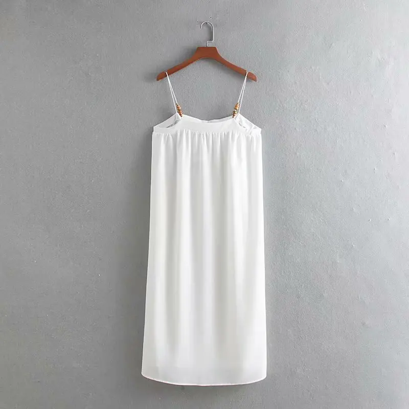 

Sling Dress Slash Neck Summer Women Sleeveless White Wrinkles Dress Women Elegant Casual Knee-Length Dress Straight Sundress