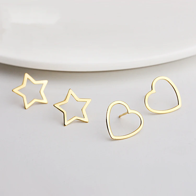 Геометрические серьги-гвоздики для женщин, девушек, 925 пробы, серебро, золото, цвет, треугольник, квадратное сердце, пентаграмма, звезда, серьги, ювелирное изделие