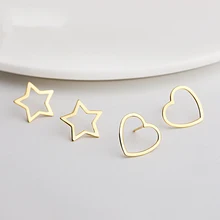 Геометрические серьги-гвоздики для женщин, девушек, 925 пробы, серебро, золото, цвет, треугольник, квадратное сердце, пентаграмма, звезда, серьги, ювелирное изделие