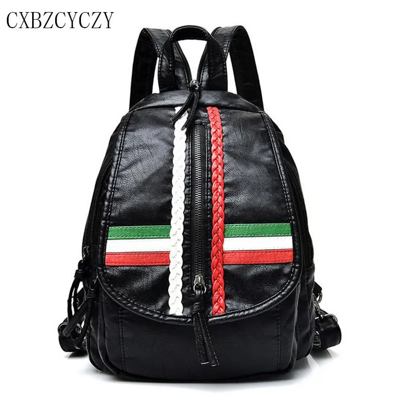Simple Style Backpack Women High Quality PU Leather Female Backpacks For Teenage Girls School Bags Fashion