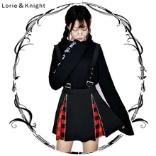 Японский Harajuku плед молния дизайн готический панк пряжки ремни-подвески юбка