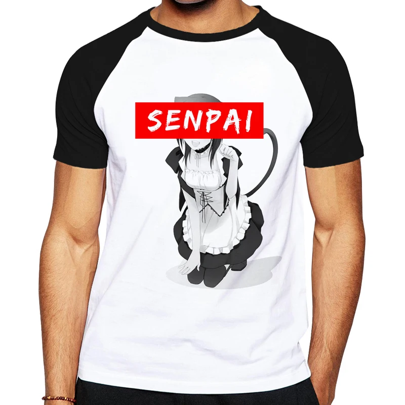 Senpai Мужская футболка с японским аниме манга Waifu Kawaii футболки забавным принтом