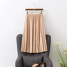 Новинка года сезон: весна-лето женские с высокой талией плотная плиссированная юбка корейский издание эластичный пояс линии миди юбка элегантная повседневная