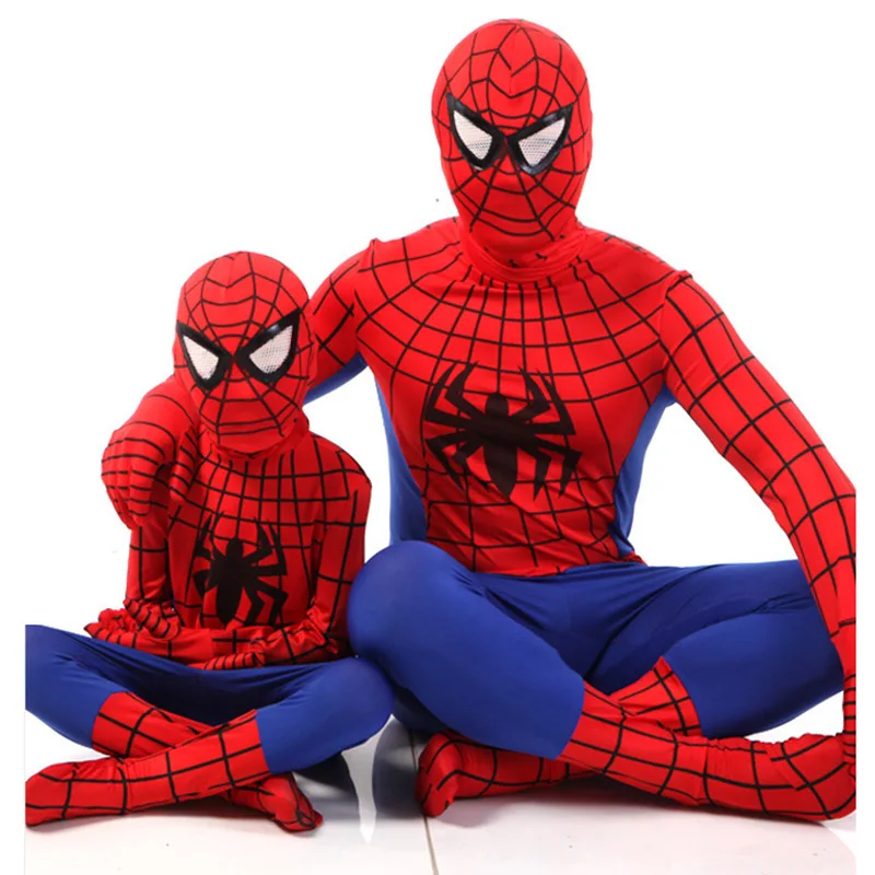 

Red Black Halloween Fancy Dress Costumes for Kid Spiderman Costume Super hero Superman Family Matching Adult Homecoming Jumpsuit