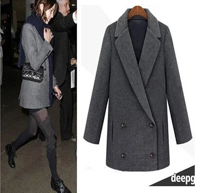 

UK 2019 Fall / Winter Women Notched lapel Mid-length Simple Woolen Coat Jacket Black Dark Grey Overcoat Casacos Manteau femme