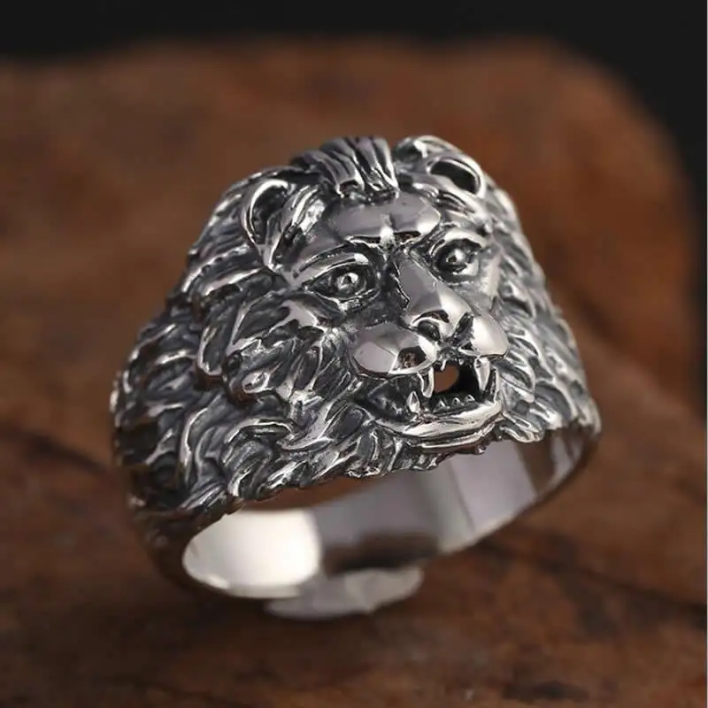 

Hyperbole Solid Silver Ring Fashion Men's Lion Ring 12