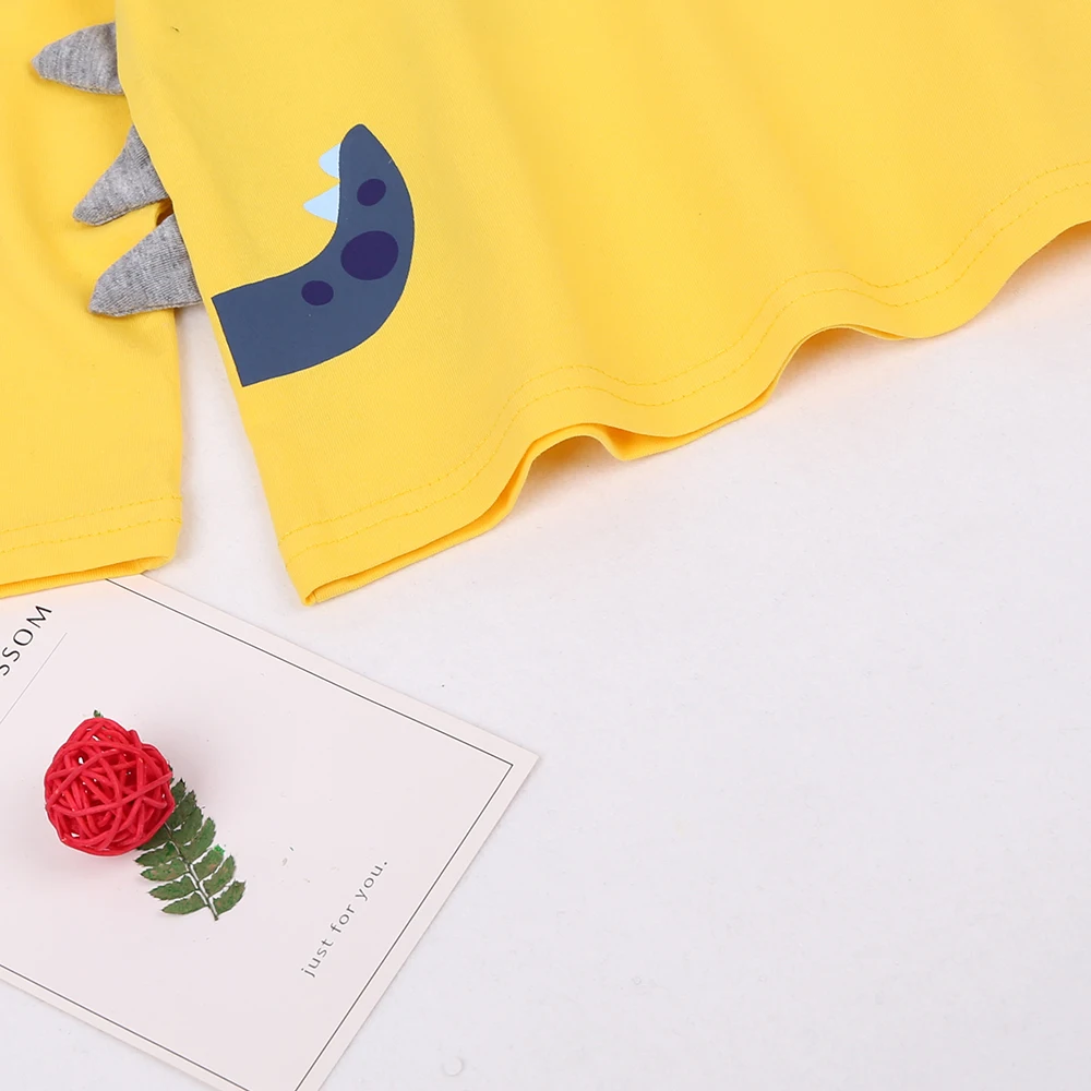 Детский свитер для мальчиков; модная футболка с принтом для мальчиков; желтая футболка с динозавром для девочек; Модная хлопковая спортивная одежда; детская одежда