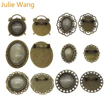 

Julie Wang Retro Metal Brooch Pins Alloy Antique Bronze Brooch Blank Setting Base With Glass Cabochon for DIY Jewelry Making