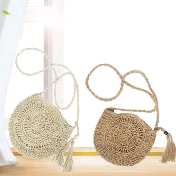 

Women Travel High Quality Crossbody Retro Multifunctional Straw Rattan Round Summer Beach Woven Shoulder Casual Messenger Bag