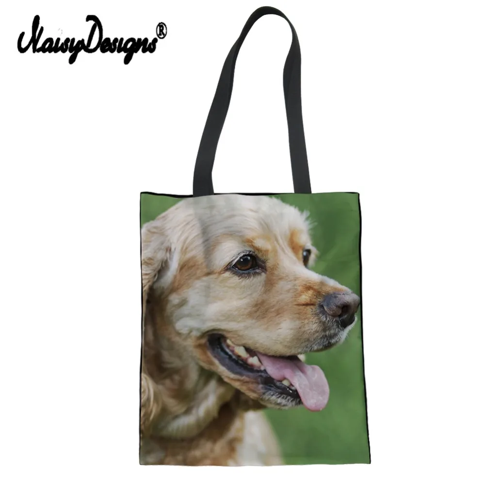 Бесшумный дизайн эко тоут из хлопкового полотна Топ-ручка дамские сумки кокер спаниель принт женские большие покупки Kawaii собака Стиль Сумочка