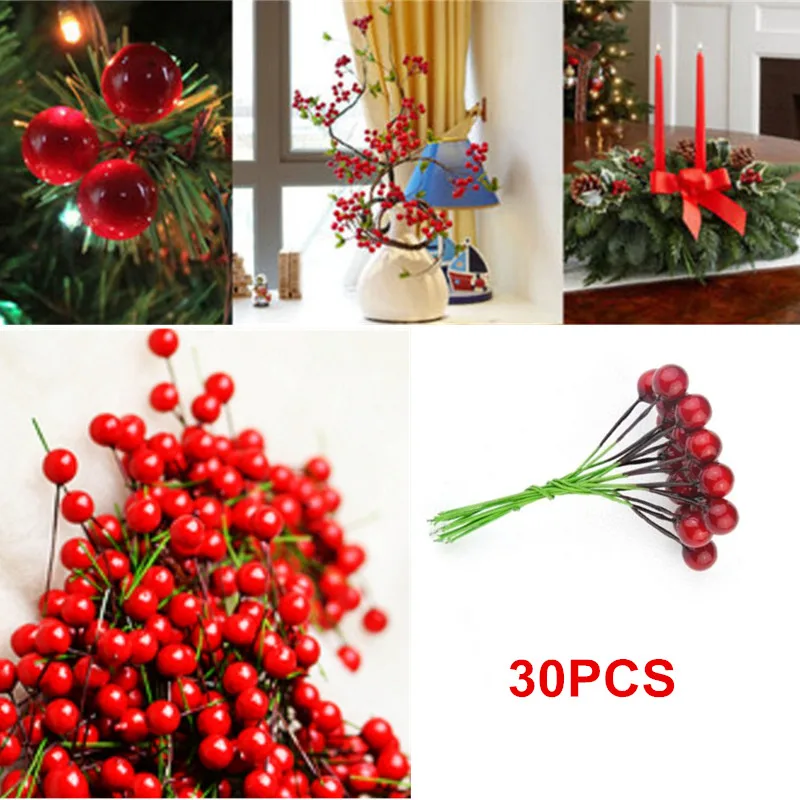 

30pcs/Set Christmas Bouquet Red Fruit Berry Holly Artificial Flower Pick Homw Red Fruit Berry Holly Artificial Flower 8mm Berry