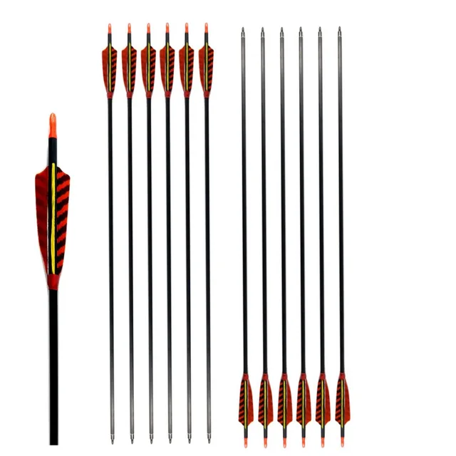 US $36.00 Archery Target Hunting Carbon Arrow 6 Pack Spine 400/500/600 With Turkey Feather 28/29/30 Inch For 
