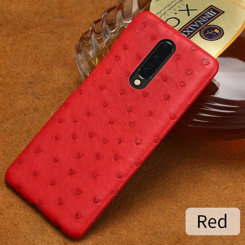 Чехол из натуральной кожи страуса для Oneplus 7 7 pro 7T чехол s для 6 6T 5 5T 7T Pro противоударный чехол для телефона роскошный смартфон marvel - Цвет: Красный