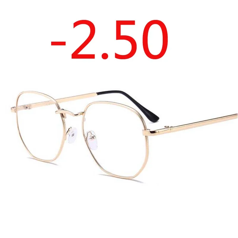 Оправа для очков из сплава, женские негабаритные очки для близорукости, женские винтажные очки для близорукости-1,0-1,5-2,0-2,5-3,0-3,5-4,0 - Цвет оправы: Gold Myopia-250