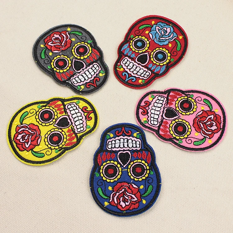 

Elegant Skull Clothes Patch DIY Flowered Skeleton Embroidered Patches Iron On Fabric Badges Sew On Cloth Applique