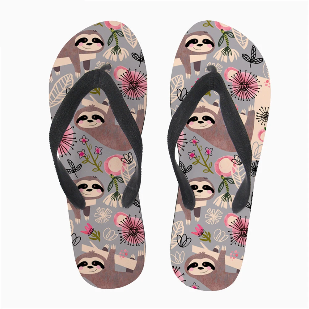 

Customized Summer Women Flip Flops Cute Sloth Floral Pattern Slip-on Home Slippers Woman Beach Light Water Pool Sandals Girls