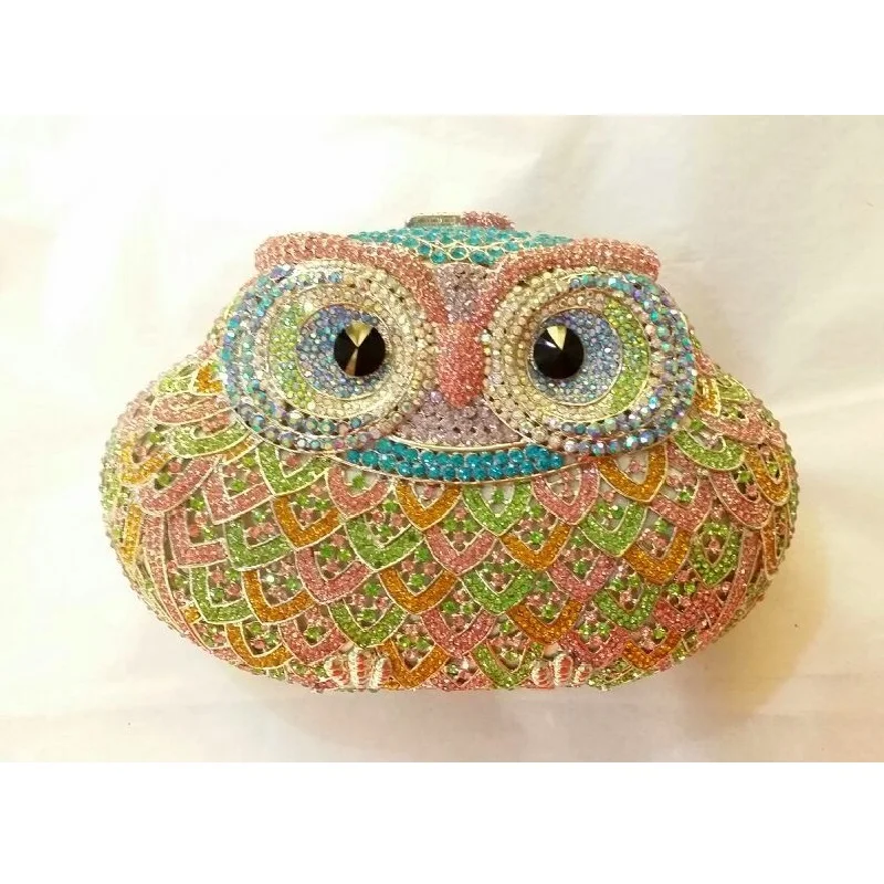 ФОТО 5018H Multi-color Crystal Owl Bird hollow Metal Wedding Bridal Evening purse clutch bag case box handbag
