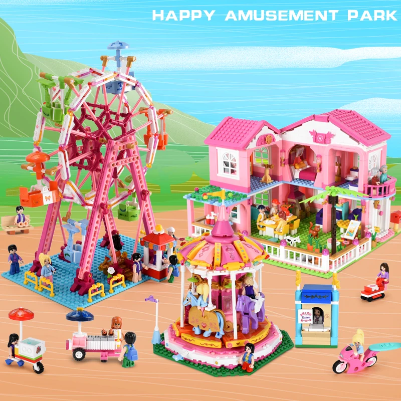 

City House Big Garden Villa Building Blocks Castle Compatible LegoINGs Friends Creator Ferris wheel Bricks Figures Girls Toys