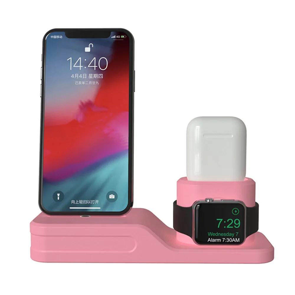 4 в 1 зарядная док-станция для iPhone X XR XS Max 8 7 6 Apple Watch Airpods зарядное устройство держатель iWatch крепление подставка Док-станция - Цвет: Розовый