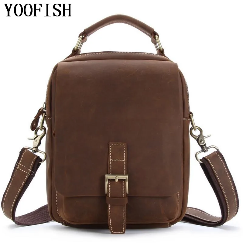 

YOOFISH Vintage Messenger Bag Men Genuine Leather Bag Casual Male Handbag Fashion Cow Leather Crossbody Bag LJ-832
