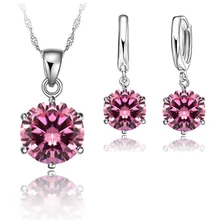 JEXXI Classic Bridal Wedding Jewelry Set For Women 925 Sterling Silver Crystal Necklace Earrings Sets For Engagement 7 Colors