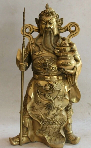 ZSR 1026++++24&quot Big Chinese Brass Sword Guan Gong Yu Warrior God Dragon treasure bowl Statue | Дом и сад