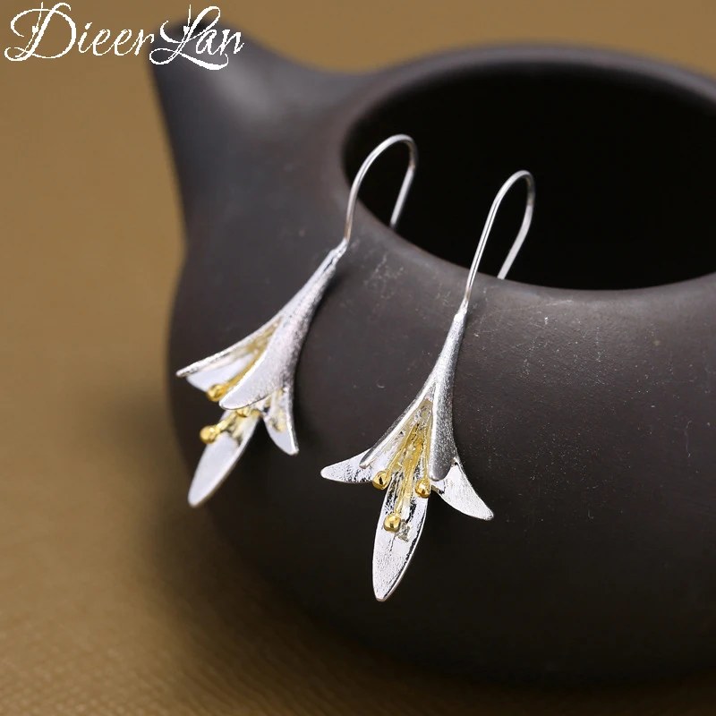 

DIEERLAN Fashion Simple Flower 925 Sterling Silver Earrings For Women Bijoux Statement Jewelry Pendientes Brincos Wholesale