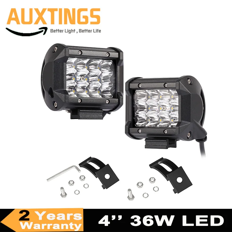 

2pcs Three row 4" 36W LED Work Light Bar Spot Flood Beam Offroad Driving Fog Lamps For SUV ATV 4WD Tractor Trucks