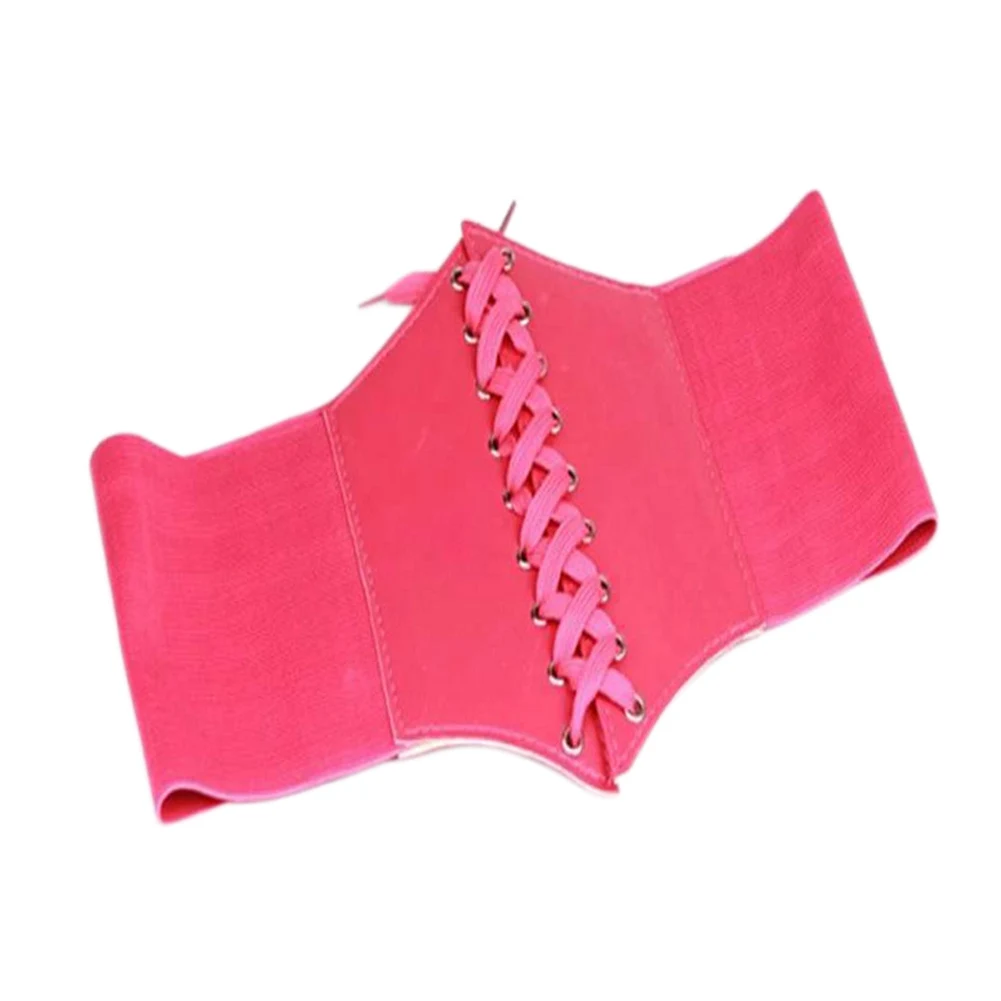 Rose Red Women Corset Wide PU Leather Slimming Body Belt Elastic High Waist Shaping Girdle Bands Belts DO99 - Цвет: Rose Red