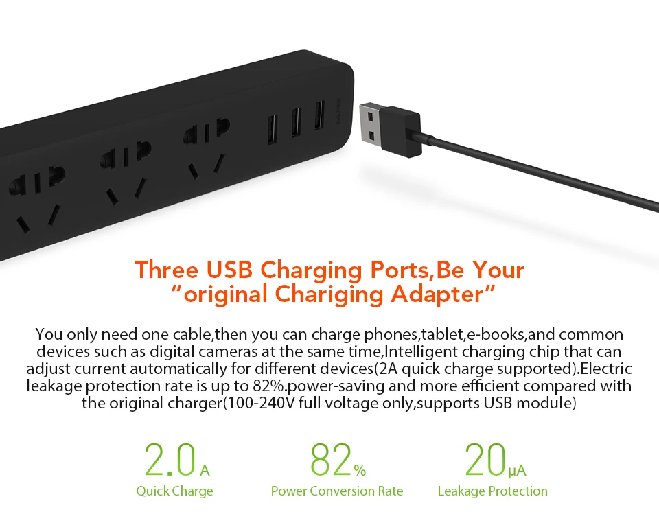 Original Xiaomi Mijia Smart Power Strip 3 2A Fast Charging USB Ports + 3 Sockets Xiaomi Xiaom MI Smart Home Black With Adapter (3)