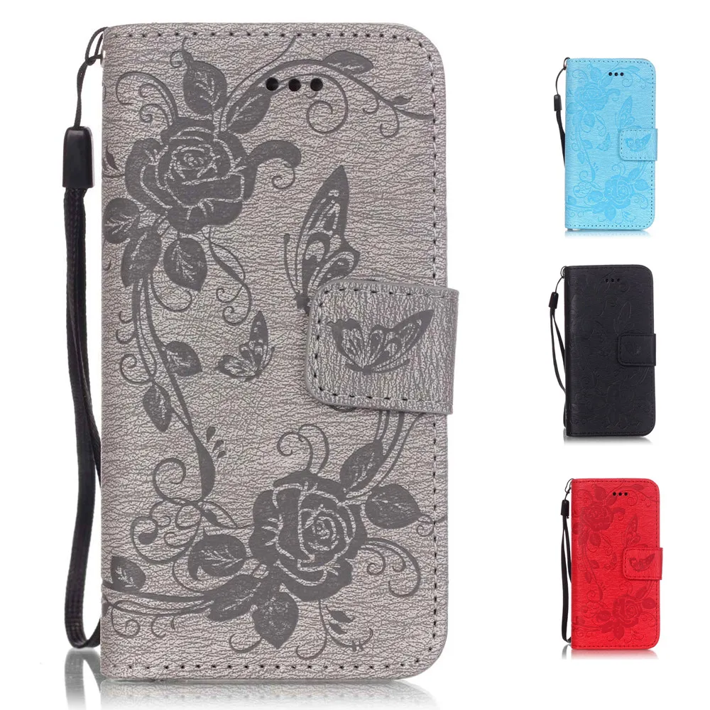 Butterfly Patterns Faux Leather Flip Case With Stand For iPhone 5 5S SE
