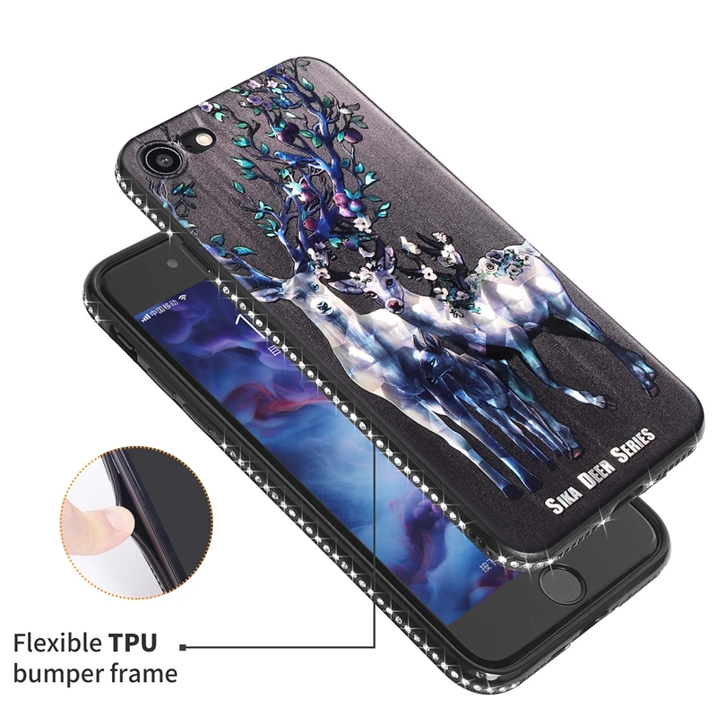 

Coque for iPhone 6 Glitter Rhinestone Phone Case on for Funda iPhone 6S iPhone7 8 Plus Apple X 10 Cartoon Painted Elk Case Cover