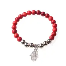 Натуральные браслеты из камней красный коралл Фатима Подвески в виде руки хамсы браслет амулет женские ювелирные изделия