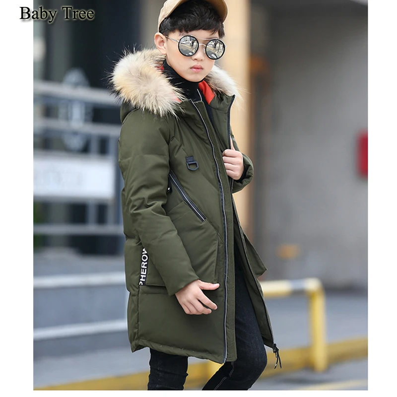 

Teen Boys Winter Down Coat 120cm-180cm Waterproof Warmly Big Boys Winter Jackets Fur Hooded Thicken Warmly Kids Winter Jacket