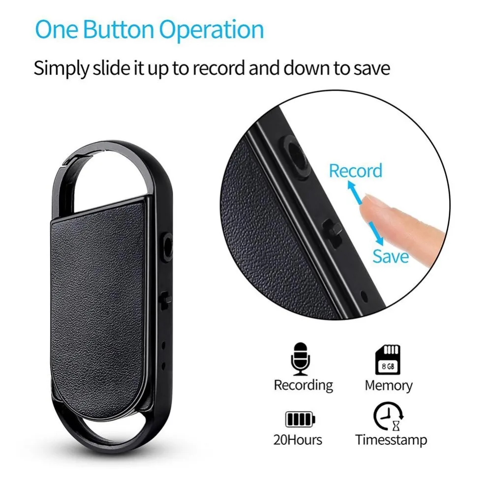 8GB Super Mini Voice Recorder Key Chain Style 192 Hours Recording Portable Sound Audio Pen Professional With MP3 Player Meeting