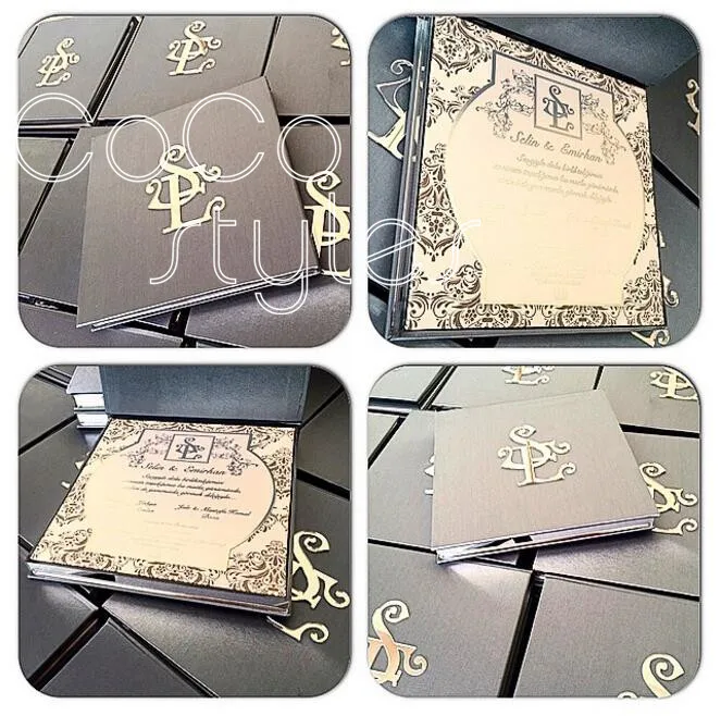  Cocostyles customization hand made paper hard cover acrylic boxed wedding invitation with hand bag  - 32864357564