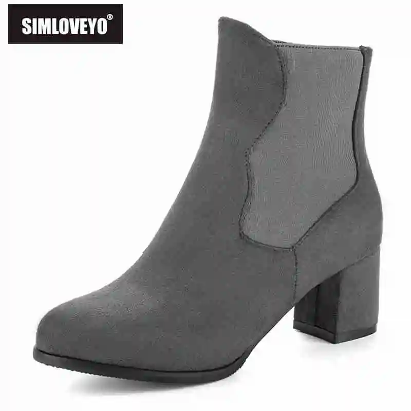 

SIMLOVEYO Autumn winter Shoes woman Ankle boots Ladies boots Pointed toe Zipper Flock Solid Elastic band Casual Rubber Sale A762
