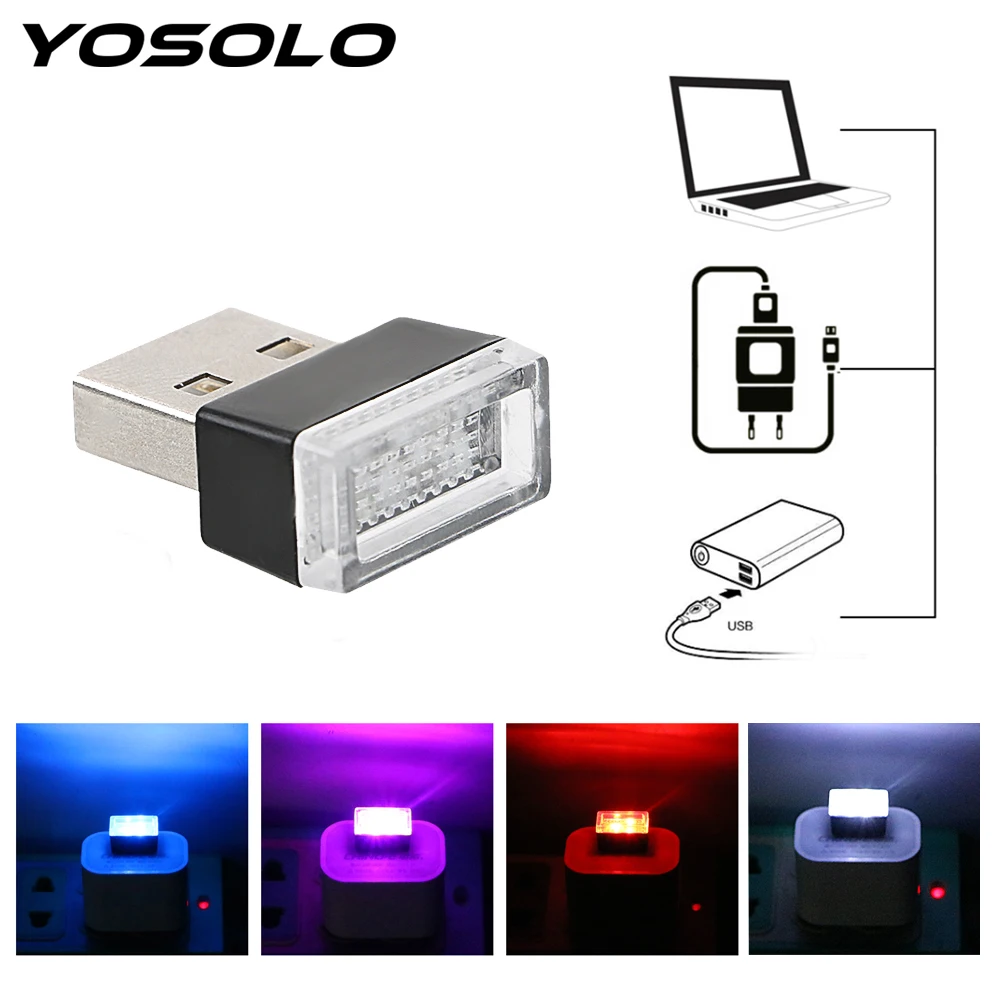 

YOSOLO 1 Piece Emergency Lighting USB Car LED Atmosphere Lights Decorative Lamp interior Decoration