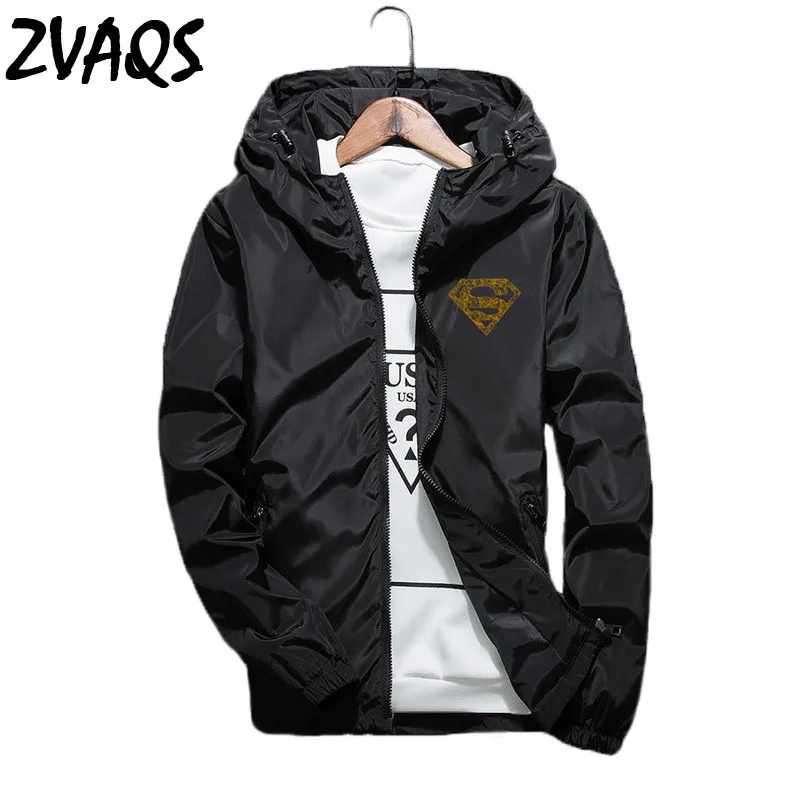 

Men's Jackets and Coats Spring Autumn Casual Thin Windbreaker Outerwear Young Men Print Hooded Plus Size Jacket Fashion XT074